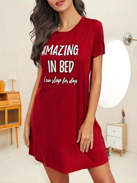Lettera di abbigliamento da donna Stampa Nightdress rosso Night Dree Short Round Neck Abite abiti da sonno vestito per pigiama da pigiama