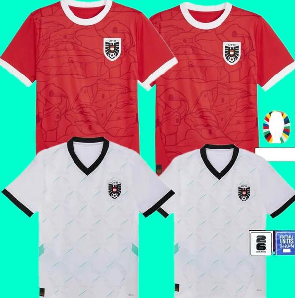 2024 2025 Jerseys de futebol da Áustria Home Red Stave White Jersey Austria Nacional da equipe de futebol Kits Men tops Tee camisetas uniformes Tops