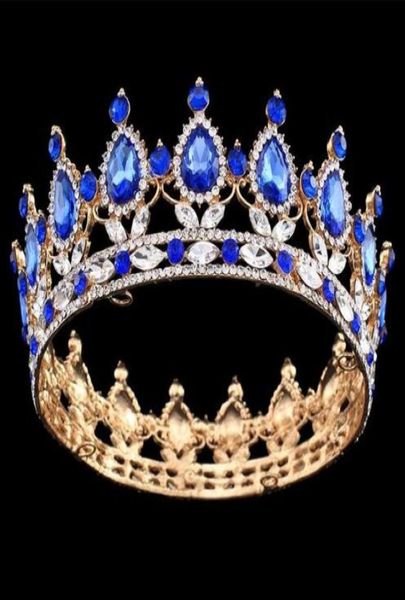 Pageant barocco Big Crown Full Circle Tiara Clear Austrian Emerald Rhinestones King Crown Crown Wedding Crown Costume Bridal Crown Party8455926