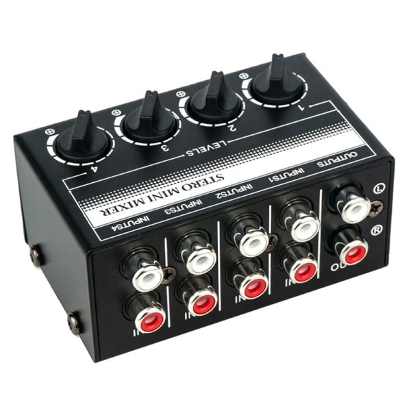 Acessórios 4 canais Estéreo Mixer de áudio Suporte RCA Input and Output Mini Mixer estéreo passivo com controles de volume separados