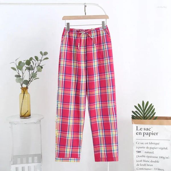 Frauen Nachtwäsche Frühling Herbst Frauen Baumwolle Schlafhose Frauen hochwertige Nachtwäsche Lounge Tragen Hosen Ladies Casual Plaid Home