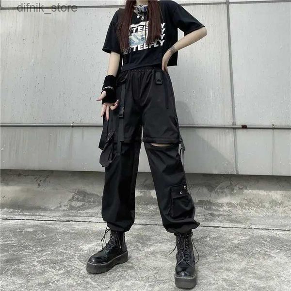 Pantaloni da carico nero jeans da donna donna a strt abbigliamento pantaloni in stile coreano in stile coreano pantaloni per le tufure maschili harem pantaloni y240408