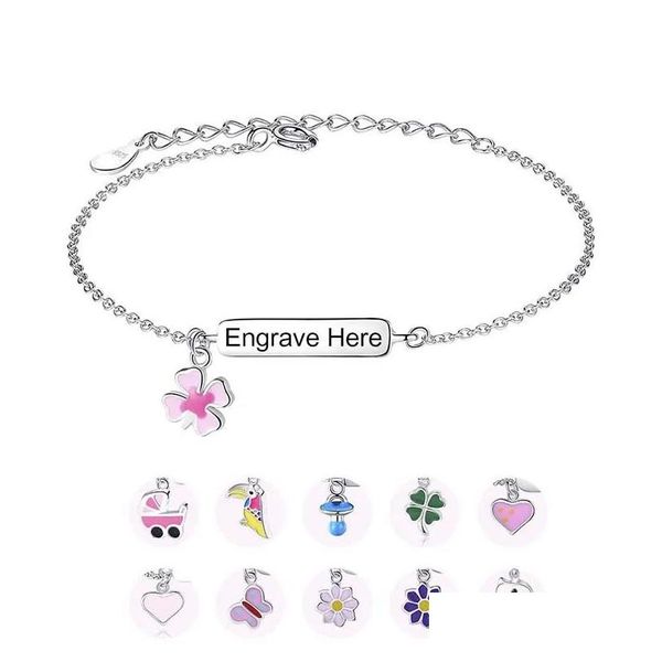 Pulseiras de pulseira de pulseira de ganga de gravura personalizada para crianças meninas 925 jóias esterlinas de jóias personalizadas de diy 16 tipos Delicia