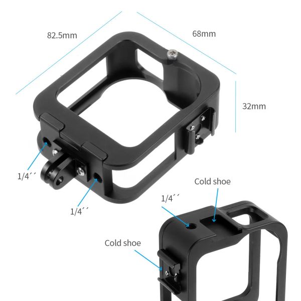 Kameras Aluminium CNC -Schutzabdeckung 360 VR Panoramic Camera Cage für GoPro Max Rahmen Abnehmbares Schnellfreisetzungskoffer mit kaltem Schuhhalter