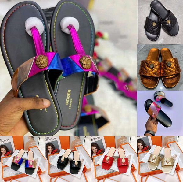 Kurt Geiger Sandals Ünlü Tasarımcı Kadınlar Düz Alt Ayakkabılar Sandale Splice Gökkuşağı Slaytları Kartal Kafa Kiri Elmas Lüks Flip Flops Kadın Sandal Kaydırıcıları Gwew