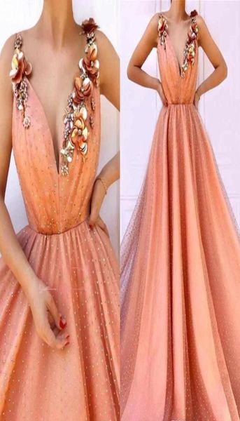 Vestidos de baile de cor laranja 2019 a line v pescoço flores de férias de formatura vestidos de festa noturna plus size7976730