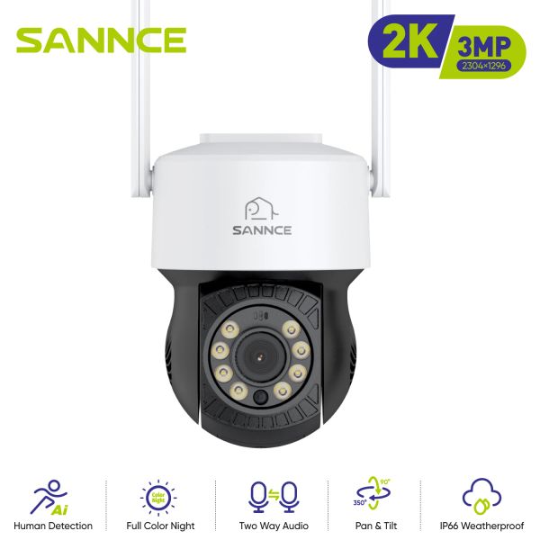 Kameras Sannce H.264+ 3MP drahtlose Überwachungskamera menschlicher Erkennung Alarm Customized Bewegungsbereiche 3.6mm Objektiv WiFi Videoüberwachung Kamera