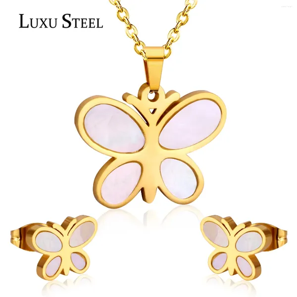 Серьги ожерелья набор Luxusteel Butterfly Детские ювелирные изделия для девочек из нержавеющей стали Babygirl 2024 Coker Accessories Accessories Accessories