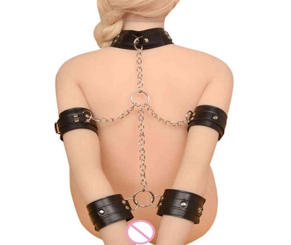 NXY SM Bondage Sex Combination giocattoli in pelle Soculla di rovescio Cuffi bracciali braccioli con strumenti di restrizioni a catena per coppie 229079436