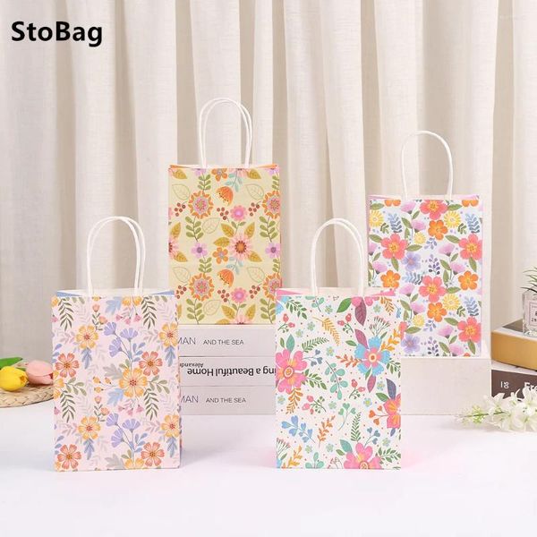 Geschenkpapier Stobag Pflanze Print Kraft Papiertüten Bunte Blumen Verpacken von Ins Geschenken Süßigkeit Snack Souvenirs Dekorative Vorräte Großhandel Großhandel