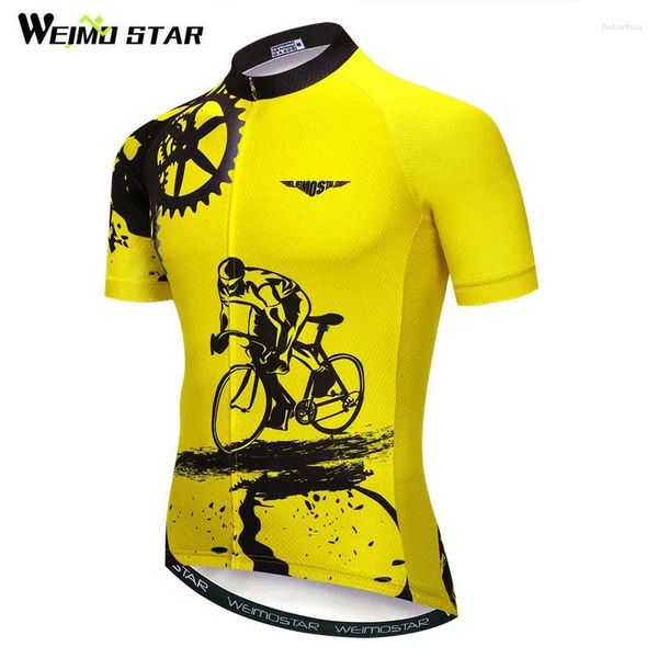 Rennjacken Bike Team 2024 Frauen/Männer gelbe Spandex Radsporttrikot Tops/Kurzarm Kleidung Kleidung Sommerstil Pro Mtb Shirt