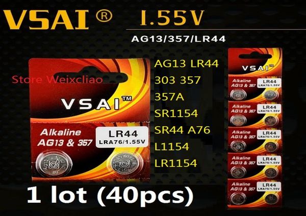 40 шт. 1 лот AG13 LR44 303 357 357A SR1154 SR44 A76 L1154 LR1154 155V щелочная кнопка Батарея батарея монеты VSAI 4440151