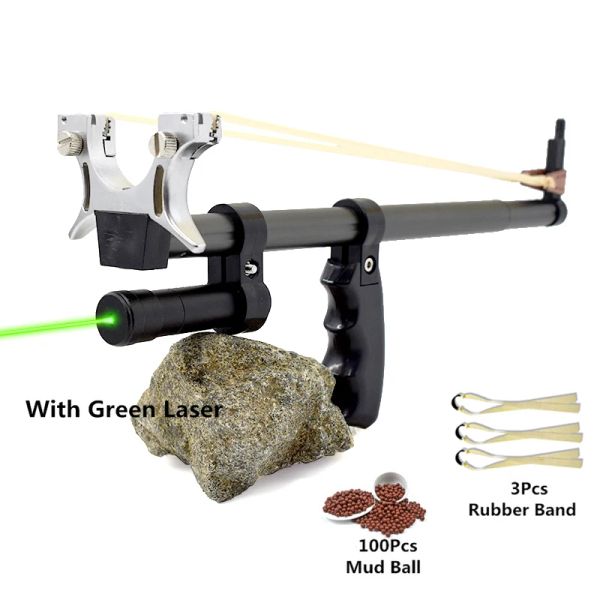 Slingshots High Power Telescopic Slingsshot mit rot -grüner Laser flachem Gummi -Band gerader Stange für die Zieljagdspielzeug im Freien