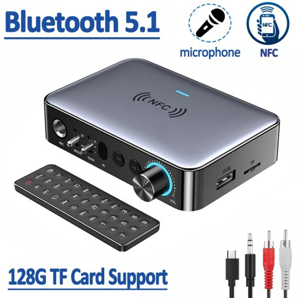 Adaptador Transmissor de receptor Bluetooth 5.0 NFC Estéreo 3,5 mm Jack AUX Jack Optical RCA RCA Adaptador de áudio sem fio + Microfone Sing para TV