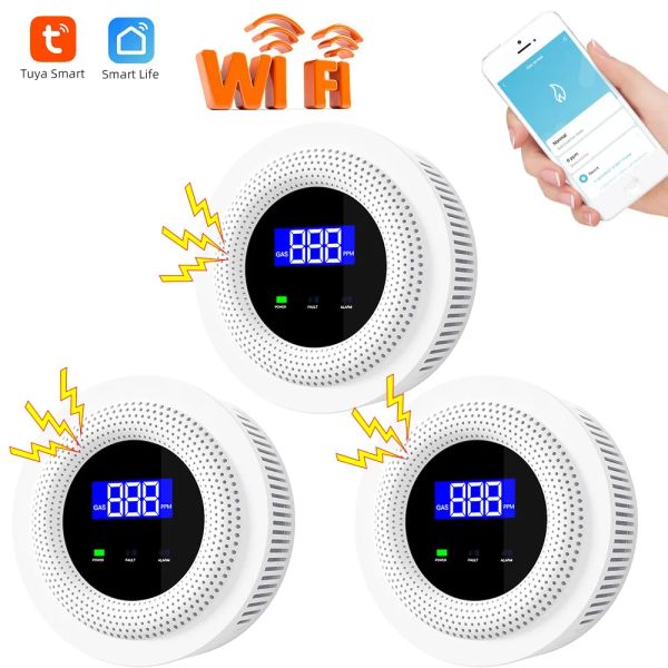 Detector Tuya Smart Wi -Fi Natural Gasos Detector de Vapa de LPG Sensor de vazamento Alarme de som 433MHz Proteção de segurança Remote Protection App SmartLife