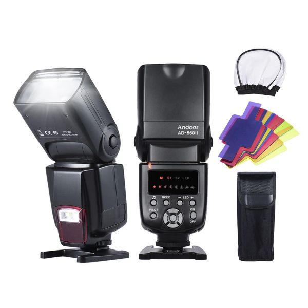 Taschen Andoer AD560ii Pro Camera Speedlite Flash GN50 W Einstellbare LED -Füllung Licht mit Farbfiltern Diffusor für Canon/Nikon DSLR