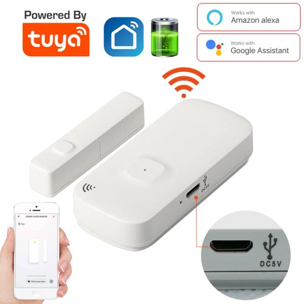 Controlla il sensore della porta Tuya con porta di ricarica della batteria Wireless Wireless Winder Switch Switch ArrAm Alarm Alarm Smart Life Alexagoogle