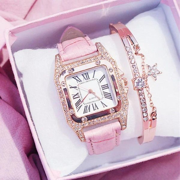 Orologi da polso donne stellate sky orologio oro di lusso in oro rosa in pelle casual fascia in pelle di cuoio quarzo orologio da polso set femminile orologio zegarek damski