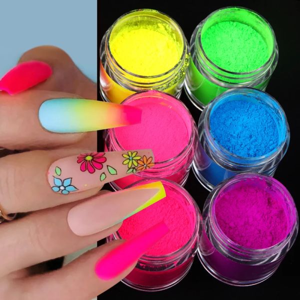 Glitzer 9 PCs/Set Fluoreszenzpigmentpulver Nägelkunst Dekorationen Regenbogennägel Glitter Neon Pigment Chrom Sommer Manikürezubehör