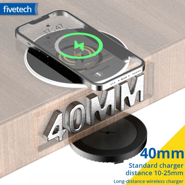 Ladegeräte 40 mm versteckte Longdistance Wireless Charger Base für iPhone 14/13/12/11 Pro Max/Samsung/Qi Mobiltelefon Wireless Ladegerät