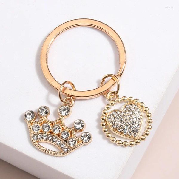 Keychains zarte Emaille Keychain Crown Herzkristall -Schlüssel Ring Prinzessin Ketten Souvenir Geschenke für Frauen Männer diy handgefertigten Schmuck