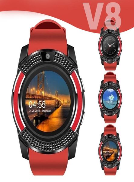 V8 Smart Watch Wrist With 03m Camera SIM TF Slots de cartão para Android Cellphones Smartwatch Com Box PK DZ09 GT086679163