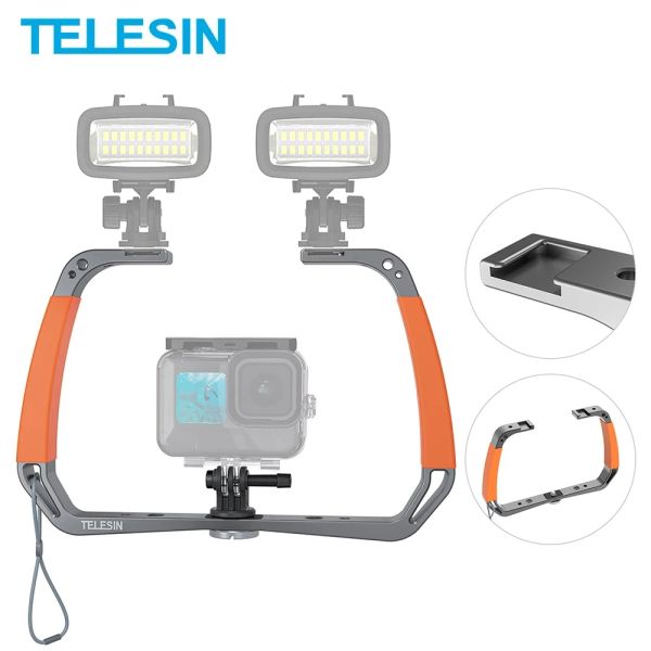 Telecamere Stiput a doppio braccio in lega di alluminio per immersione in lega di immersione Telesin per GoPro Hero 11 10 9 8 7 Insta360 One DJI Action2 Camera