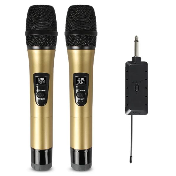 Microfoni Microfono wireless 2 CANALI CANALI UHF HANDHELD MICROPHONE CASA SMART TV SPARTER TV 50 METER Sing Song KTV