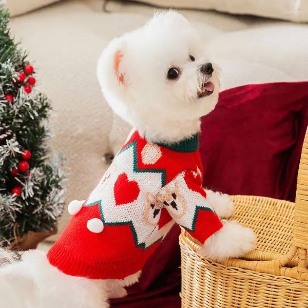 Собачья одежда Рождественский год тип роскошной печать ручной вязаной одежды для домашних животных флис теплый осень и зимний вязаный свитер одежду