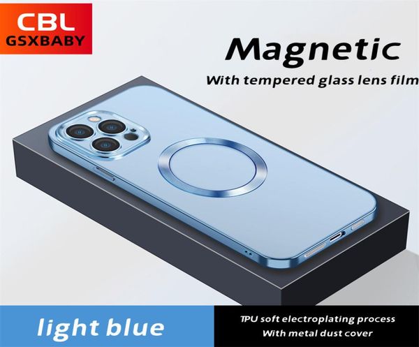 Линза с закаленным стеклянным покрытием Прозрачные чехлы для телефона для iPhone 13 11 12 Pro Max 13pro Mag Magnetic Wireless зарядка обратно.