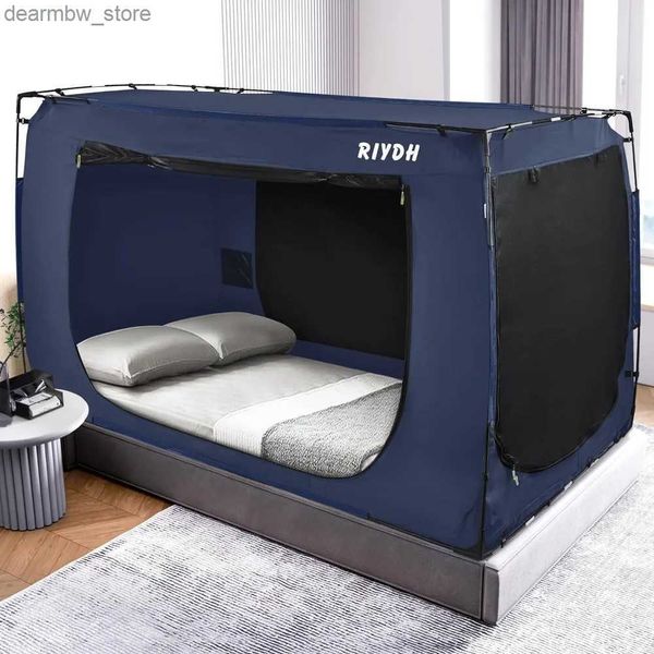 Tendas e abrigos da cama de tamanho grande portátil tenda de sonho portátil tendas para dormir 70% Blackout com 3 portas respiráveis Big Space Tents Bed Canopy L48