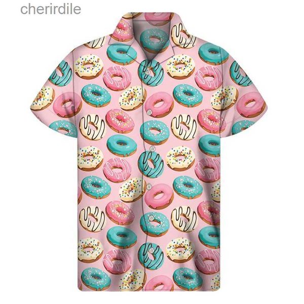 Herren Casual Shirts Schokoladen -Donut -Keks 3D -Druck Männer Sommer Hawaiian Shirt Street Flip Kragen Aloha Shirt Knopf Kurzarm YQ240408
