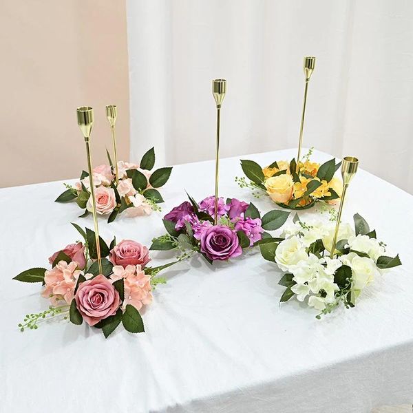 Titulares de vela European estilo 20cm rosa guirlanda castiçal Flores artificiais de seda Wrinalh Holder Decoração da mesa de casamento