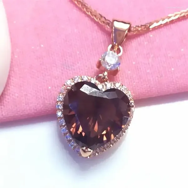 Correntes banhadas 14K Gold Rose Ruby Crystal em forma de coração Jóias de noivado de noivado de luxo de luxo