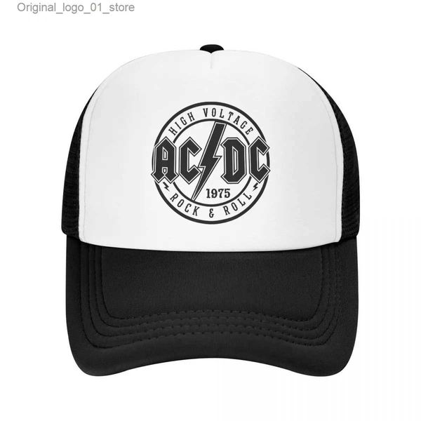 Top kapaklar AC DC Rock Roll Kamyon Sürücü Şapkası Erkek Moda Kamyon Sürücüsü Şapka Şapkası Ayarlanabilir Polyester Örgü Beyzbol Şapkası Yaz Q240408