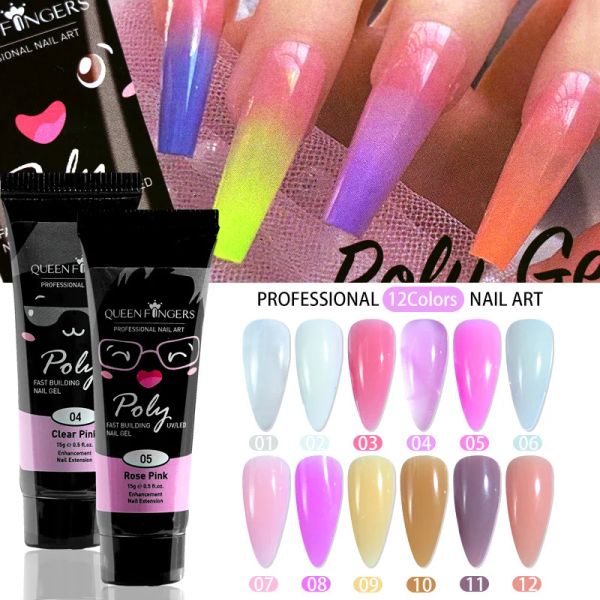 Gel 12 pcs/ajuste aprimoramento de unhas 15 ml a laser extensão fluorescente extensor UV Fototerapia Dollente Crystal Extender Gel Glue de unha YCS01