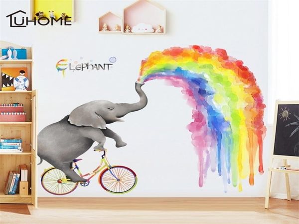 Creative Cartoon Elephant Rainbow Painting Wall Stickers para Kid039S Room Children039S Bedro Decoração de Wallpap55525700