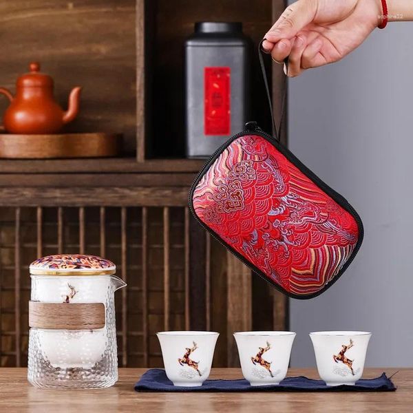Чайные наборы Suet Jade White Forcalain Portable Outdoor Travel Tea Set Сделайте одну горшок четыре чашки