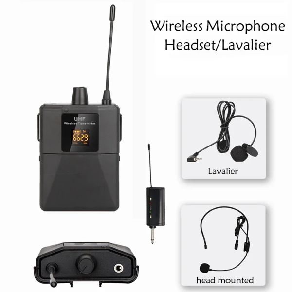 Mikrofone UHF Wireless Headset -Mikrofon mit Senderempfänger LED Digital Anzeige Bodypack -Sender für Leistung ohne Batterie