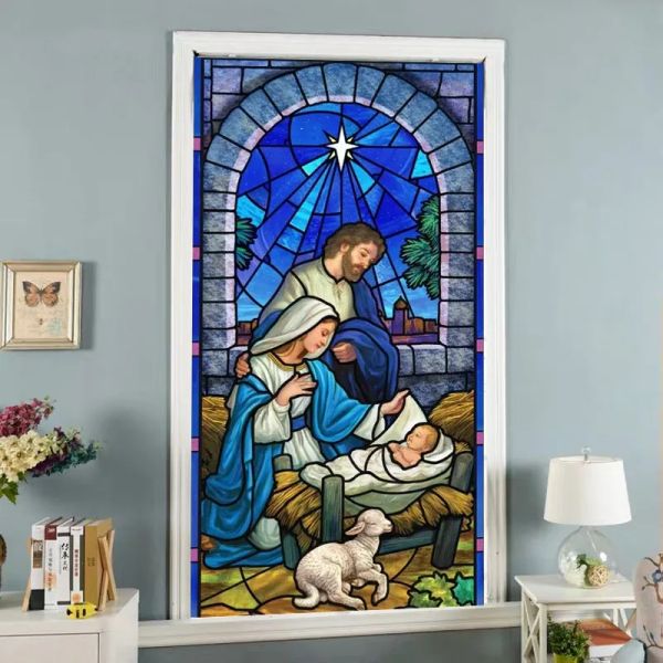 Film Film di finestre a dimensioni personalizzate La nascita di Jesus Christ European Church Mosaic Art Glass Film Pinestra macchiata di adesivo opaco