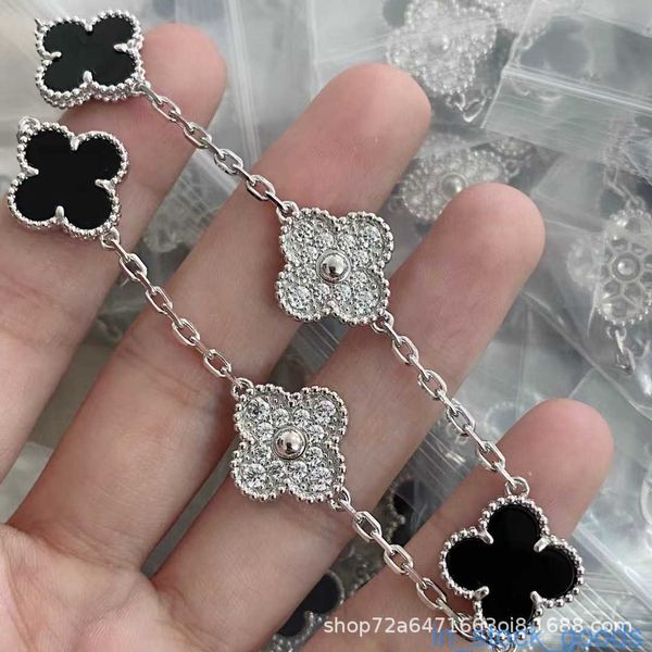 SEIKO EDITION Originale 1to1 Logo marchio Braccialetti Womens Versione High S925 Silver Clover Five Bracciale Flower Female Panda Sterling Sterling Silver Dainty Charm Braccialets