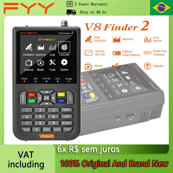 Kutu Yeni 7.4V Uydu Bulucu GTMedia V8 Finder2 Gray HD 1080p DVBS/S2/S2X TV Sinyal Bulucu MPEG2/4 H.264 (8 bit) Donanım Kod çözme