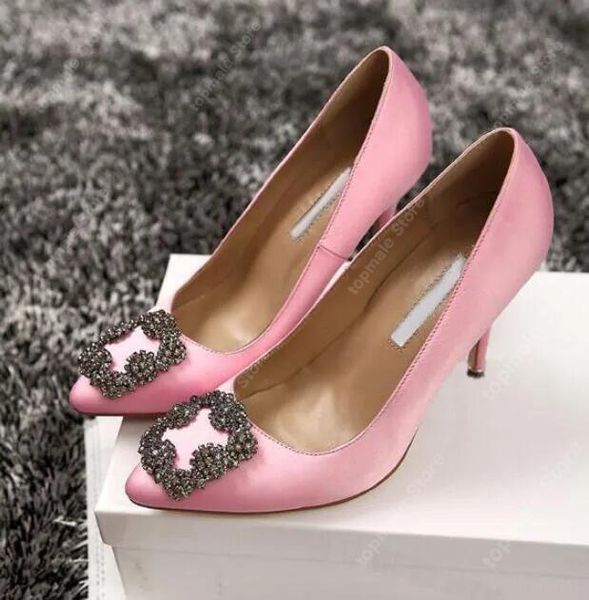 Роскошные дизайнерские высокие каблуки женская шелковая металлическая квадратная пряжка мода женская свадебная обувь тонкая каблука 6 см 8 см 10 см размера 35-42