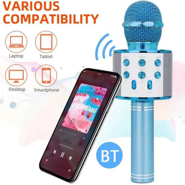 Mikrofonlar Kablosuz Karaoke Mikrofon Bluetooth El Taşınabilir Hoparlör Ev KTV Oynatıcı Dans Edecek LED Işıklar Kids 240408