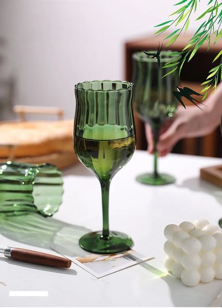 Французские зеленые полосатые бокалы для бокалов кубок Хрустальный шампанский цветной дом 240408