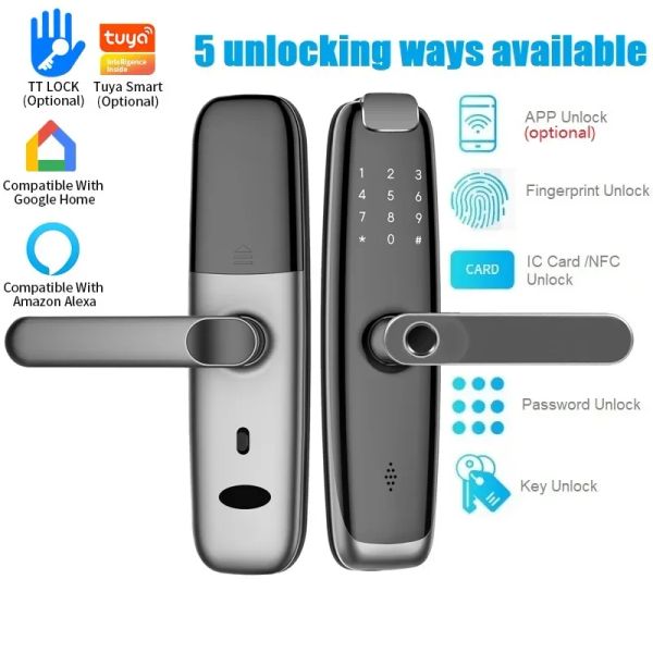 Lock Ttlock Electronic Door Schloss Arbeit mit Google Home Alexa Tuya WiFi App Remote entsperren Smart Lock Schlüssellose Fingerabdrucktür Schloss