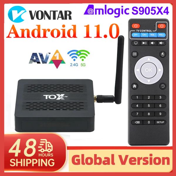 Box Tox3 Smart Android TV Box Android 11 TVBox Amlogic S905X4 4GB 32GB 2,4G/5G Dual WiFi 1000M BT4.1 4K Smart Set Top Box 2GB 16 ГБ