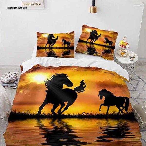 Bedding Sets Série Galloping de Cavalos Têxteis Home Têxteis 3D Impressão Digital Europeia e Americana Proadeiras de Duvet 2/3pcs