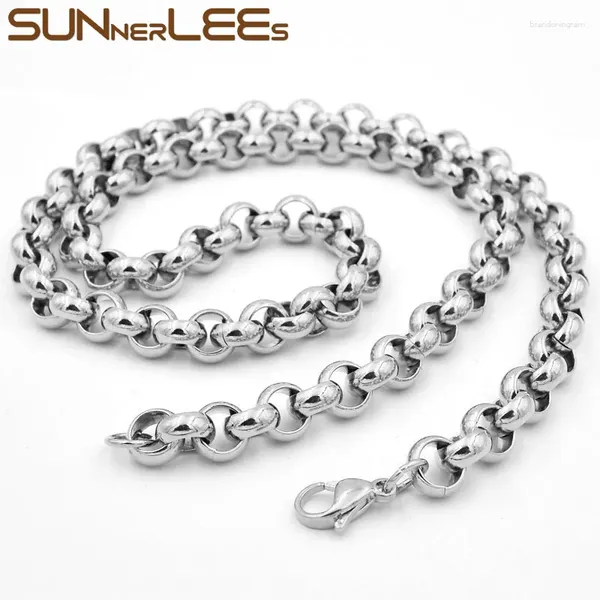 Halskette Ohrringe Set Sunnerlees Edelstahlarmband 4mm-9mm Rolo Link Kette Silber Farbe Herren Damen Mode Schmuck Geschenk SC43 S