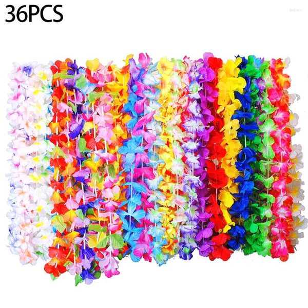 Flores decorativas 36pcs com faixa de cabeça com babados Favory Favor Favor Theme Tropical Hawaiian Floral Lei Gift Holiday Wedding Celebration Birthday Birthday Birthday